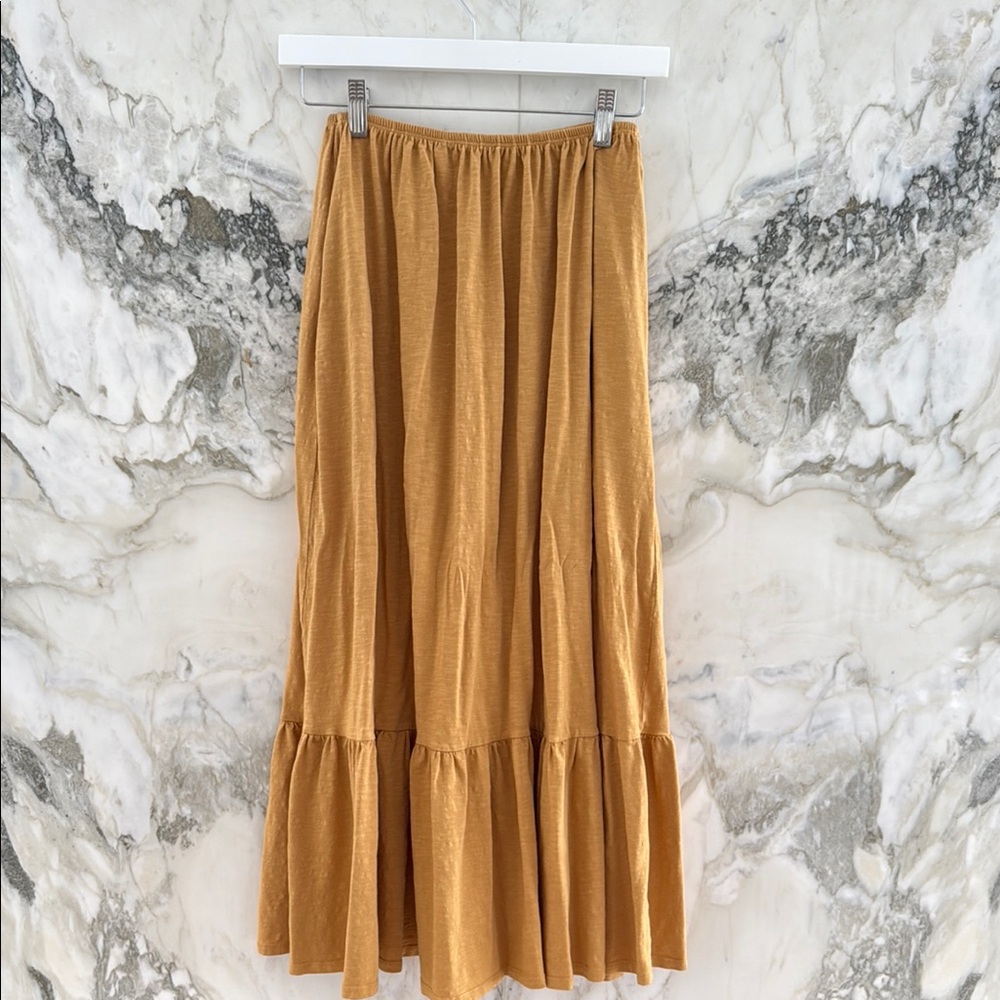 Sundry Gold Tiered Maxi Skirt